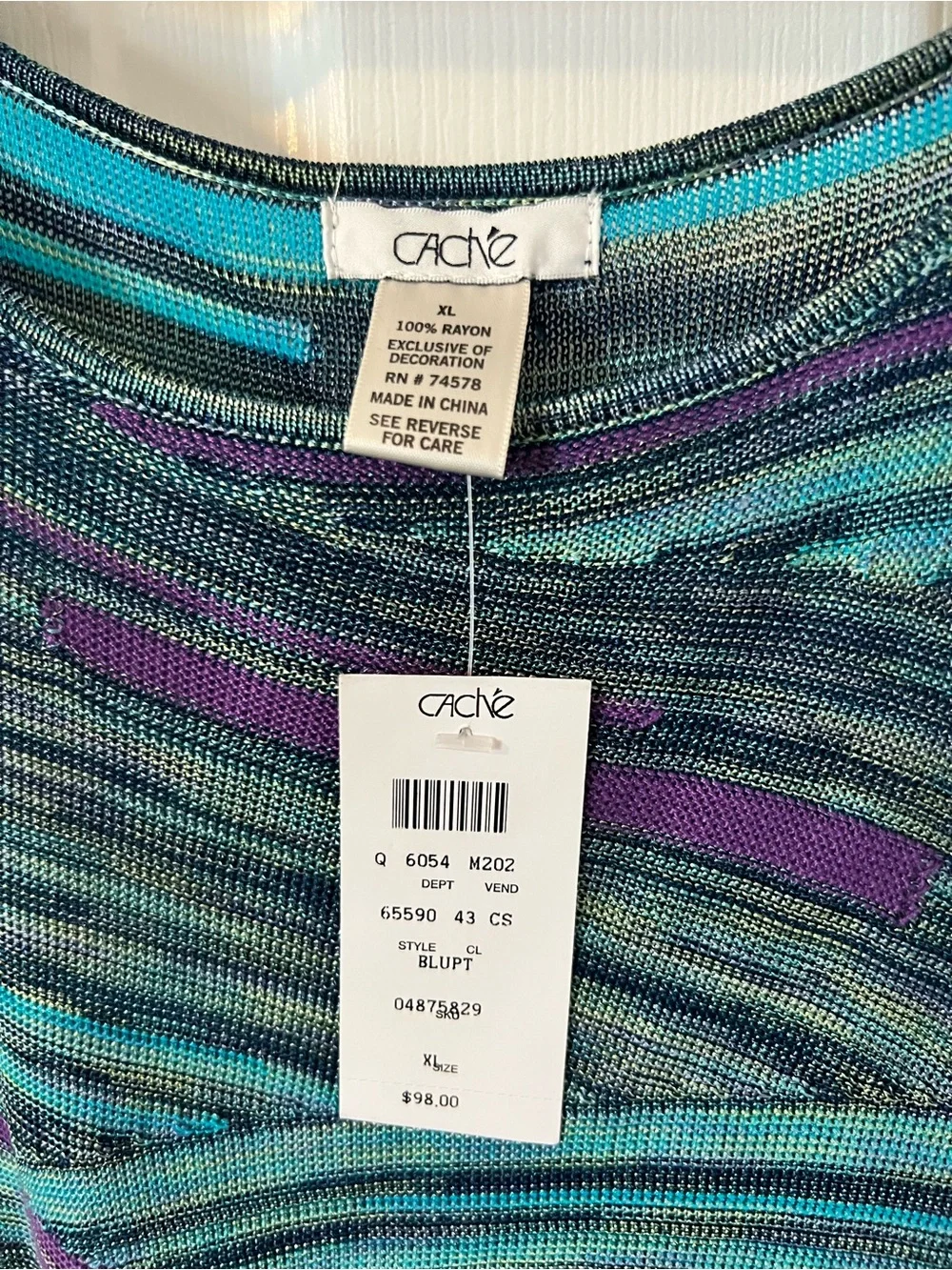 Striped Cold-Shoulder Knit Tunic in Teal & Purple